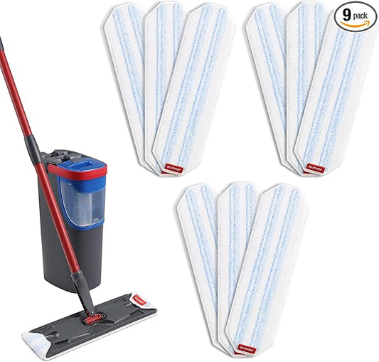 9 PCS Microfiber Mop Pads, Washable & Reusable Mop Pads Replacements for Wood Floor Compatible with Ocedar H2prO, Blue and White - 15.95" x 4.33"