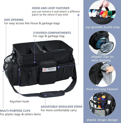 Large Cleaning Supplies Organizer-Cleaning Caddy Organizer With Handles & Shoulder Strap-Cleaning Bags for Cleaning Suppliers-Housekeepers Wearable Cleaning Tote Upgraded