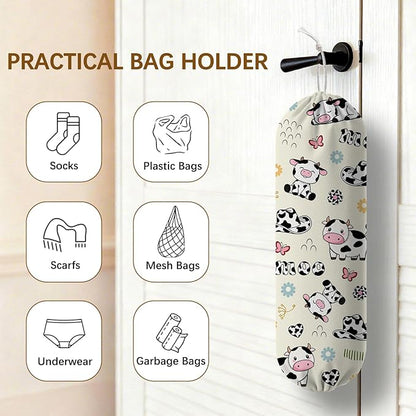 Cow Plastic Bag Holder Dispenser, Plastic Grocery Bag Organizer & Wall Mount Paper Trash Bags Saver Storage for Kitchen Home Pantry Decor, Cute Cow Shopping Bags Storage Dispenser