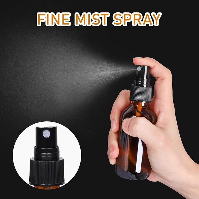 Jaisie.W Leakproof Amber Glass Spray Bottles 2 oz with Fine Mist Sprayer, 2 Pack Small Durable Refillable Travel Containers for Face Mist, Perfumes, Essential Oils, Hair, Plants - Great Value Set