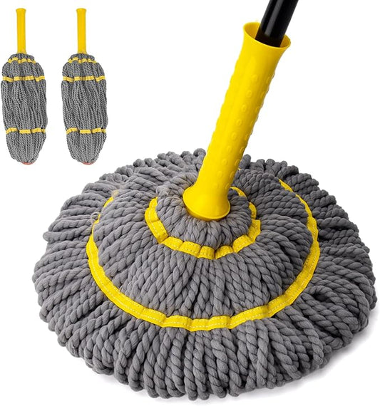 KeFanta Self-Wringing Twist Mops with 1 Extra Refill, Mops for Floor Cleaning with 57 " Long Handle, Microfiber Floor Mop for Hardwood Commercial Household Clean (1 Handle & 2 Mop Heads)