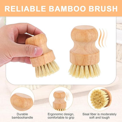 6 Pack Wood Dish Brush Set, Wood Scrub Brush for Dishes with Natural Sisal Bristles, Natural Dish Brushes for Pots Pans Sink Vegetables - Eco-Friendly Kitchen Cleaning Tools (3.14" x 1.96")