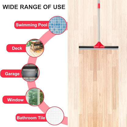 17" Heavy Duty Floor Squeegee with 40.8 Inch Long Handle, Suitable for Bathroom Tiles, Garage Concrete Floors, Shower Glass & Windows Cleaning