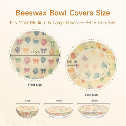 Beeswax Bowl Covers for Bread Proofing, 2 Pack 10 Inch Reusable Cotton Bread Covers with Elastic Edge, Fit 8''–11.5'' Mixing Bowls & Proofing Baskets for Sourdough, Mother Day Gift