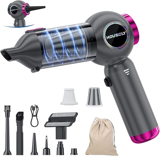 houscly Handheld Car Vacuum Portable Cordless 25000Pa High Power Small Mini Hand Vacuum Rechargeable 4-in-1 Wireless Handheld Vac for Car Office Desktop Home Cleaning Ideal Gifts for Men & Women