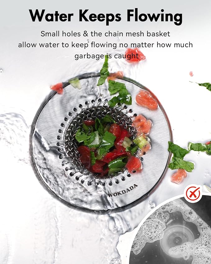 wokdada 4 PCS Kitchen Sink Drain Strainer, Flippable Mesh Sink Strainer, 304 Stainless Steel Sink Screen, Easy Clean Large Basket Strainer, Anti-Clog Garbage Disposal Cover Fit for Standard Sink Drain