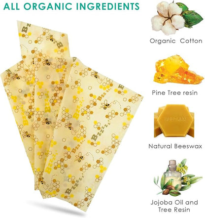 Beeswax Food Wraps 1 Meter Roll 13 x 39 Inch Reusable Beeswax Wraps Eco-Friendly Sustainable Food Storage Wraps for Sandwich, Cheese, Fruit, Bread, Snacks (Bee Pattern) (1, 13x39 英寸)