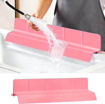 23Inch Sink Splash Guard – Extended Length & Tall Silicone Kitchen Sink Splash Guard with Overhang Drainage Design & Strong Suction Cups for Countertop (Rose Pink, 23''x3.5'')