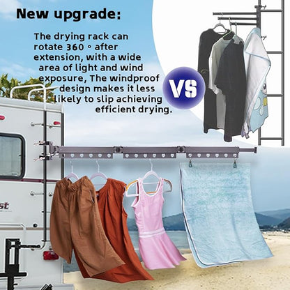 RV Clothes Drying Rack, 35 Inch Telescopic Trapezoid Laundry Hanger, Aviation Aluminum, Foldable & Rustproof, 50 LBS Load Capacity, Portable & Easy to Install for RV, Camper