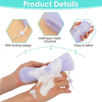 Soap Savers for Bars Soaps, 7 PCS Exfoliating Mesh Bar Soap Pouch Pocket Soap-Foaming Nets Sleeve Multicolor Bar Soaps Holder with Drawstring for Bath Shower Facial Cleaning Body Wash