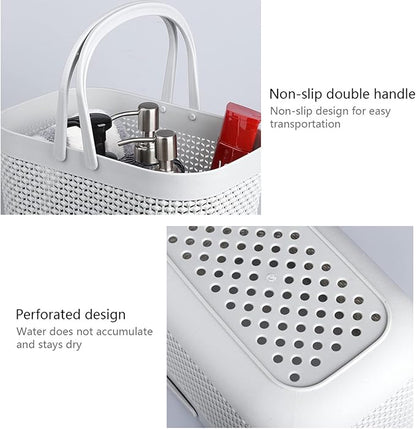 UUJOLY Portable Shower Caddy Basket Tote, Plastic Storage Basket with Handles Organizer Bins for Kitchen Bathroom College Dorm, Grey 2 Pack