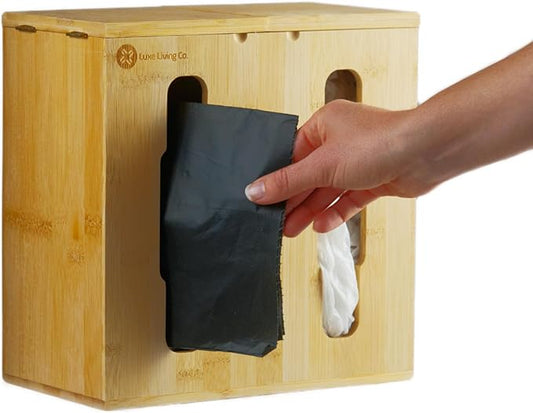 2-in-1 Bamboo Plastic Bag Holder and Trash Dispenser – Small/Compact (Standard Trash Bags Only), Cabinet, Under Sink Storage, Pantry & Laundry Room Organization, Kitchen Must Haves 2026
