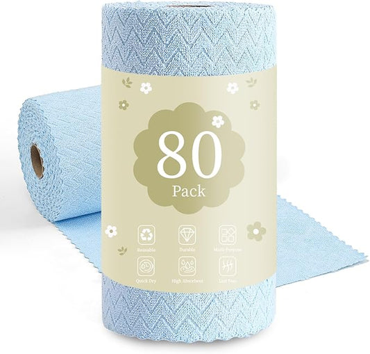 80 Pack Microfiber Cleaning Cloth Roll Reusable Paper Towels 12"x12" Tear Away Cloth,Absorbent Dish Rags for House Kitchen,Wash Cloths,Lint Free Rags for Window Cars Cleaning Supplies