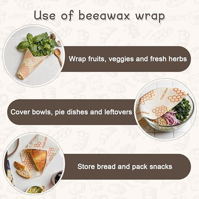 2 Pack Beeswax Bread Bags, Reusable Bread Bag for Homemade Sourdough Bread, 16.5 X 12.6 Inch Beeswax-Lined Linen Storage Bags With Zipper & 2pcs Beeswax Wraps for Food, Pastry , Baking Storage