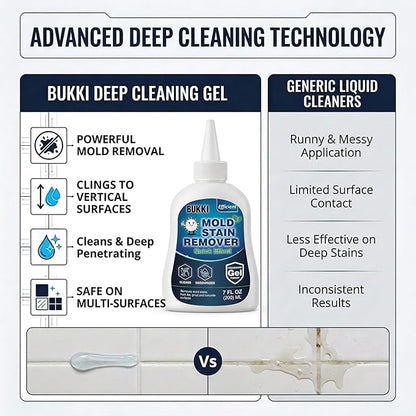 BUKKI Professional Mold Stain Remover Gel (7 FL OZ), Heavy Duty Thick Gel for Shower Grout, Front Load Washer Seals, Caulking, Bathrooms, Sinks and Tile