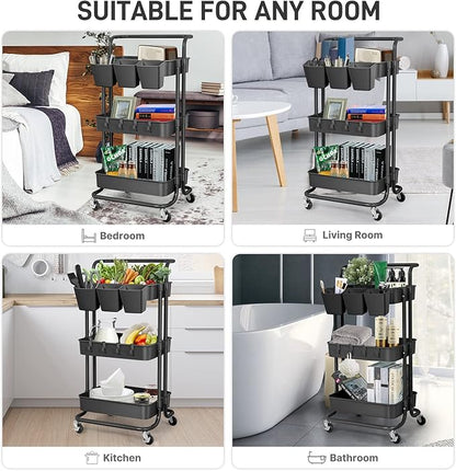 5 Pack Hanging Cup Holders, Multipurpose Rolling Cart Accessories Utility Cart Accessories For Art Craft Supplies, Space Saving Hanging Storage Basket Pencil Holder Makeup Organizers (Black)