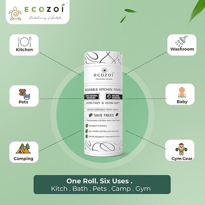 Ecozoi Bamboo Rayon Reusable Towels - 4 Pack | Equivalent to 80 Regular Rolls | 70% Rayon from Bamboo and 30% Cotton Kitchen Paper Rolls | 50 Times More Usage than Regular Paper Rolls