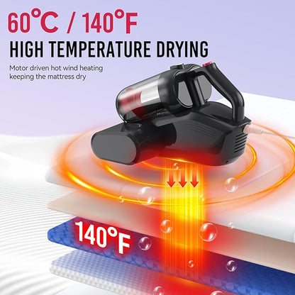 Mattress Vacuum Cleaner, 16Kpa 600W Bed Vacuum Cleaner with 253.7nm UV-C Light & 40000 RPM/Min Brushroll Rotation & Heating Tech, Widened Suction Port, Corded