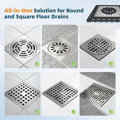 Hibbent Upgraded Shower Drain Hair Catcher for Bathroom Floor 4" Drain, Anti-Clogging Shower Drain Cover, Stainless Steel & Silicone Drain Strainer with Handle, Shower Drain Protector, Dark Grey