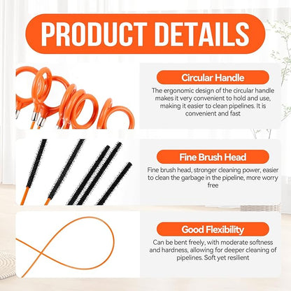 32" Drain Snake Hair Removal Tool, 5 Pcs Drain Clog Remover Tool - Flexible Anti-Break Bendable Drain Hair Remover for Sink, Shower, Tub & Toilet, Drain Cleaner with Grip Handle Orange