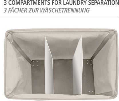 WENKO Trivo Laundry Sorter with 3 Sections (Dark, Light, Color), Laundry Basket on Wheels with Handle, Laundry Hamper with Lid, Beige, 30.6 gal, 22 x 23.6 x 13.8 in