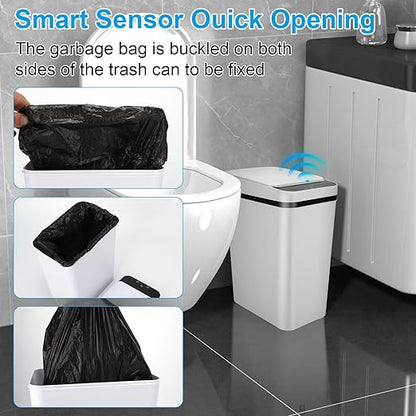 Bathroom Trash can,Smart Touchless Trash Can,Automatic Motion Sensor Trash Bin With Lid,2.4 Gallon Garbage Can, Kitchen, Bathroom, Office, Bedroom Trash can (White)