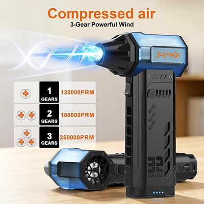 Air Duster - 250,000RPM Compressed Air Duster, Replaceable Batteries 2pcs,Long Life-mini Blower, 3-Gear Adjustable- Electeic Air Duster for Keyboard,PCs,Leaves,Car Cleaning (2*Batteries)