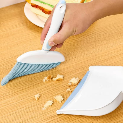 Dust pan, Mini Dustpan and Brush Set, Small Broom and Dustpan Set, Small Hand Broom and dust pan Set, Whisk Broom, Dust pan and Brush for Desk, Table, Home, Kitchen Necessities (Light Blue 2pcs)