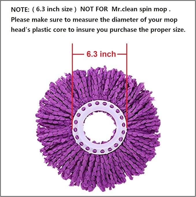 6 Pack Spin Mop Replacement Heads, (6.3 Inch,Round) Microfiber Mop Refills Compatible with Hurricane, Mopnado, Libman, Simpli Magic and Other 360 Spin Mop Systems, (6 Colors)