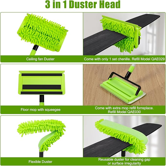 Qaestfy Pack of 2 Microfiber Pad Refill Compatible with QAE026/QAE031 Ceiling Fan Clenae Duster with Long Handle