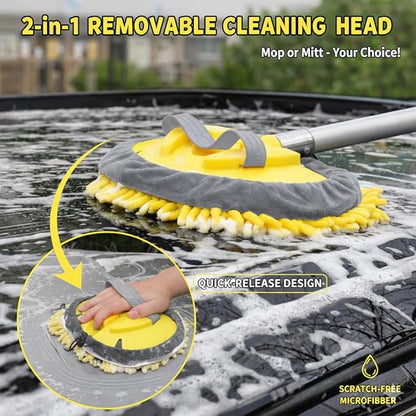 144" Car Wash Kit with Telescoping Pole, 20L Collapsible Bucket, Chenille Microfiber Mop, Bristle Brush, 2-in-1 Sponge & Window Squeegee, Towel & Waterproof Glove for RV Truck SUV Boat