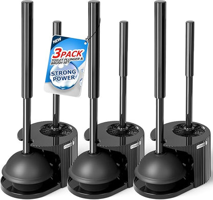 FORASTO 3Pack Toilet Brush and Plunger Set, Extended Handle Plunger,Toilet Bowl Brush Plunger Set,Bathroom Cleaning Tools,Toilet Brush Plunger Combo,Cleaning Brush,Cleaning Supplies(20inch)