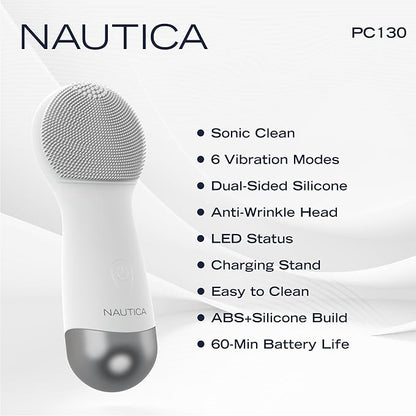 Nautica PC130 Sonic Facial Cleansing Brush Made with Ultra Hygienic Soft Silicone, Waterproof and Rechargeable Face Scrub Brush for Men & Women - (Milk)