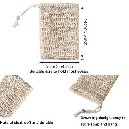 40 Pack Soap Exfoliating Bag Pouch Soaps Saver Natural Ramie Soaps Bag Hand Made Mesh Soap Bags with Drawstring for Bath & Shower Use
