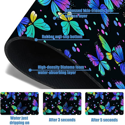 Sink Faucet Absorbing Mat Colourful Butterflies Sink Splash Guard Drying Mat for Kitchen Bathroom Faucet Sinkmat 15.5"X5.5"