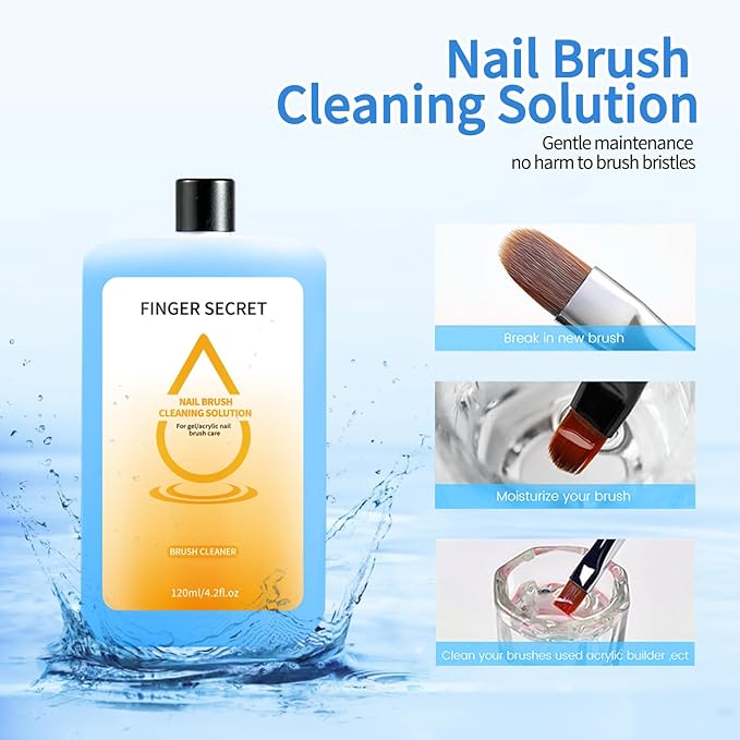 Nail Brush Cleaner 120ml with 20 Pcs Ombre Sponges & 1 Metal Claw Grabber – Professional Gel Brush Cleaner for Nail Art Brushes, Dust Brushes, Tools – Fast Dissolving, Gentle on Bristles
