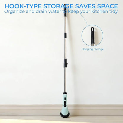 Electric Spin Scrubber for Bathroom, Cordless & Rechargeable with 6 Interchangeable Heads, Extendable Long Handle 48 in for Tile, Grout, Tub & Floor Cleaning