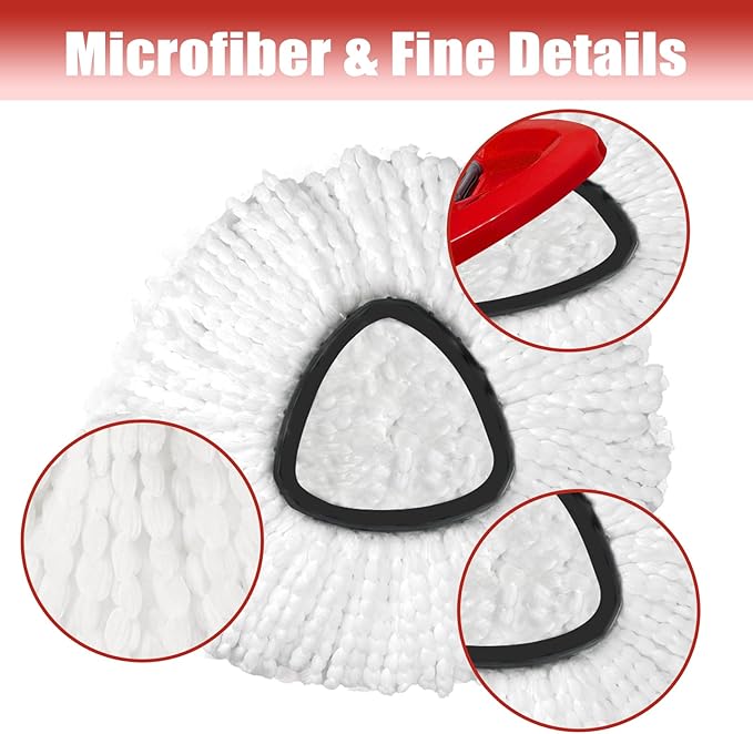 Mop Head Replacement, 3 Pack Spin Mop Refill Replace Head Compatible with O Cedar Easywring 1-Tank System, Great Cleaning Power, Microfiber, Helper Housework, Machine Washable Easy-to-Replace, White