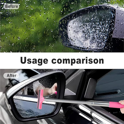 Car Rear View Mirror Wiper, 38.58 In Handle Car Window Squeegee, Retractable Auto Glass Squeegee, Portable Mirror Cleaner Tool for Auto Glass Water Removal Fog Snow (Pink)