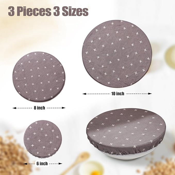 3PCS Reusable Bowl Covers for Bread Proofing, Beeswax Reusable Elastic Cotton Bowl Covers, Bread Proofing Cap for Food Fruit Salad Eco-Friendly