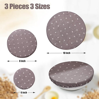 3PCS Reusable Bowl Covers for Bread Proofing, Beeswax Reusable Elastic Cotton Bowl Covers, Bread Proofing Cap for Food Fruit Salad Eco-Friendly