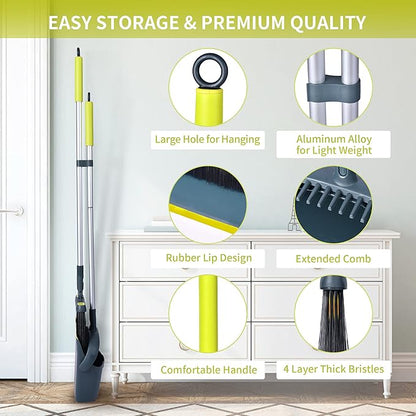 Broom and Dustpan Set for Home with 54" Long Handle, Upright and Lightweight Dust pan and Brush Combo for Kitchen Room Office Lobby Floor Cleaning, Dark Green