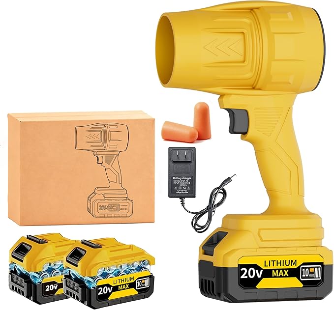 Turbo Jet Blower, Mini Powerful Turbo Blower & Duster for Car Cleaning, Handheld Snow Blower, Home Outdoo (Yellow + Upgrade Battery *2)