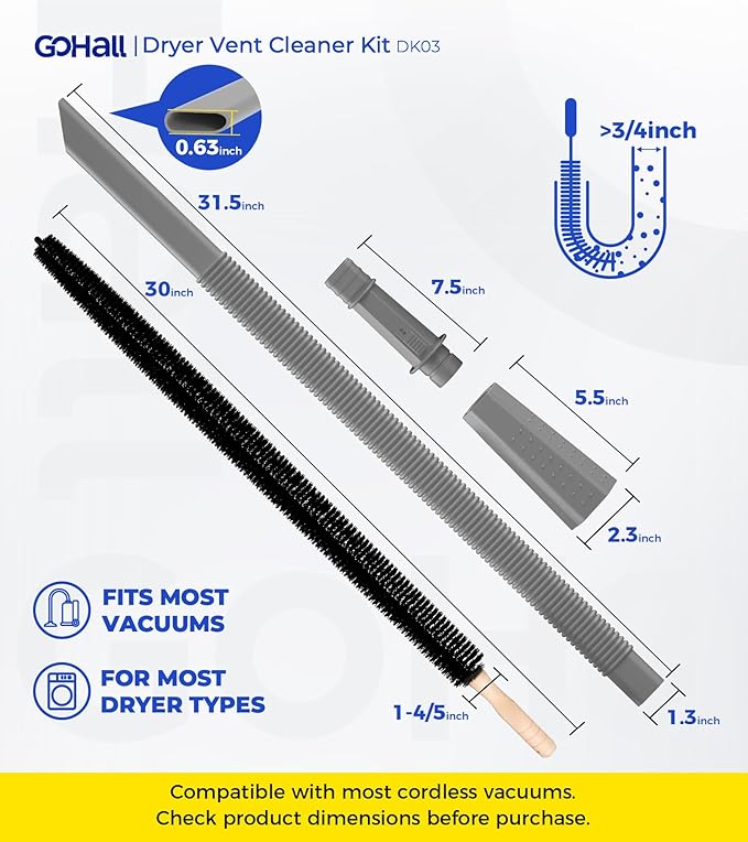 2 Pieces Dryer Vent Cleaner Kit - Flexible Dryer Lint Vacuum Attachment and Bendable Dryer Lint Brush - Lint Remover Compatible with All Vacuum Cleaner Laundry Room (Gray)