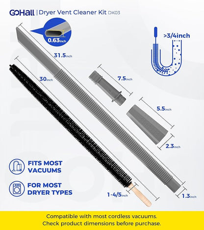 2 Pieces Dryer Vent Cleaner Kit - Flexible Dryer Lint Vacuum Attachment and Bendable Dryer Lint Brush - Lint Remover Compatible with All Vacuum Cleaner Laundry Room (Gray)