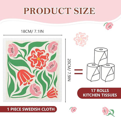 5 Pack Mixed Colorful Blossoms Flower Swedish Kitchen Dishcloths Dish Towels, Floral Dish Towels for Kitchen, Swedish Dishcloth, Paper Towels Reusable, Dish Cloth Towel Cleaning Wipe for Home