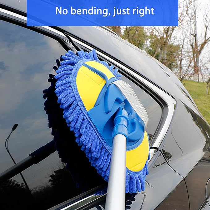 Microfiber Car Wash Brush with 46" Telescopic Long Handle, Windshield Cleaner Tool, Car Wash Mop, Car Cleaning Brush Kit, Car Duster, No-Scratch, for Car, RV, Truck, Floor Washing