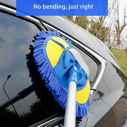 Microfiber Car Wash Brush with 46" Telescopic Long Handle, Windshield Cleaner Tool, Car Wash Mop, Car Cleaning Brush Kit, Car Duster, No-Scratch, for Car, RV, Truck, Floor Washing