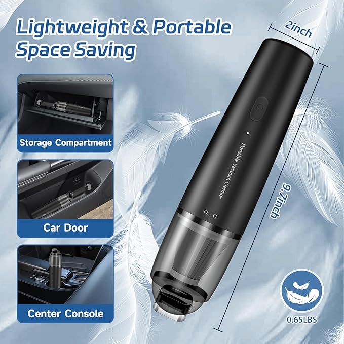 Handheld Vacuum Cordless, Car Portable Mini Vacuum Cleaner 13000 PA Suction Power with 2 HEPA Filter, 2 Suction Modes, Hand Held Vacuum Rechargeable for Car, Home, Pet Hair, Office, Keyboards Black