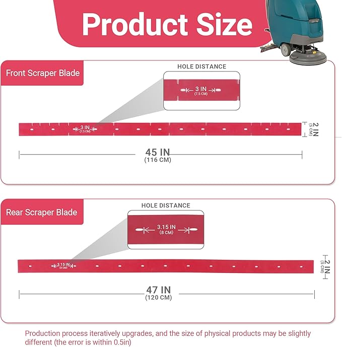 Commercial Riding Floor Scrubber Machine Front and Rear Scraper Blades Fits Tennant T5E Floor Scrubber Tennant-Squeegee Blade Kit-Part 1023327&1023329-Replacement